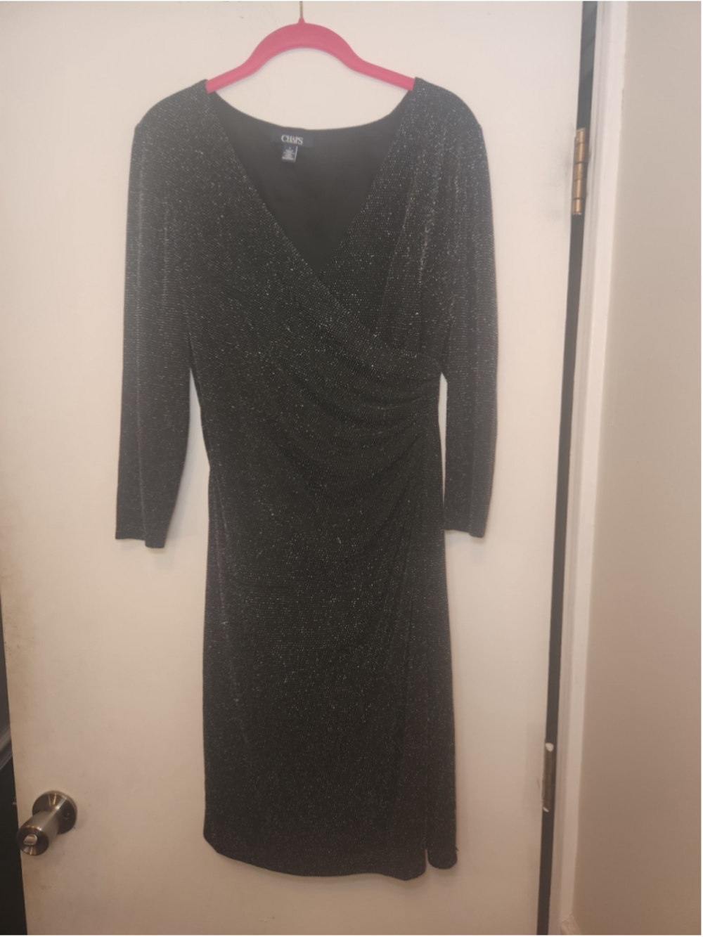Women's Chaps Black Silver Glitter Midi Dress Size 8